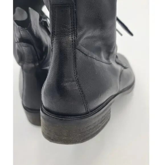 PAUL GREEN Bernadette Moto Boot COMBAT LACE UP BLACK LEATHER